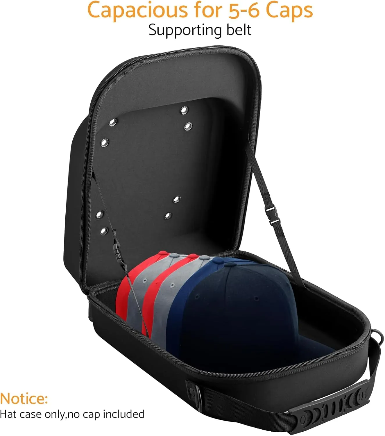 Hat Travel Storage Bag,EVA Waterproof Dustproof Crushproof Hat Box,Holds Up to 6 Baseball Caps,with Handle and Shoulder Strap,Ideal for Travel, Home Storage,and Daily Use Black