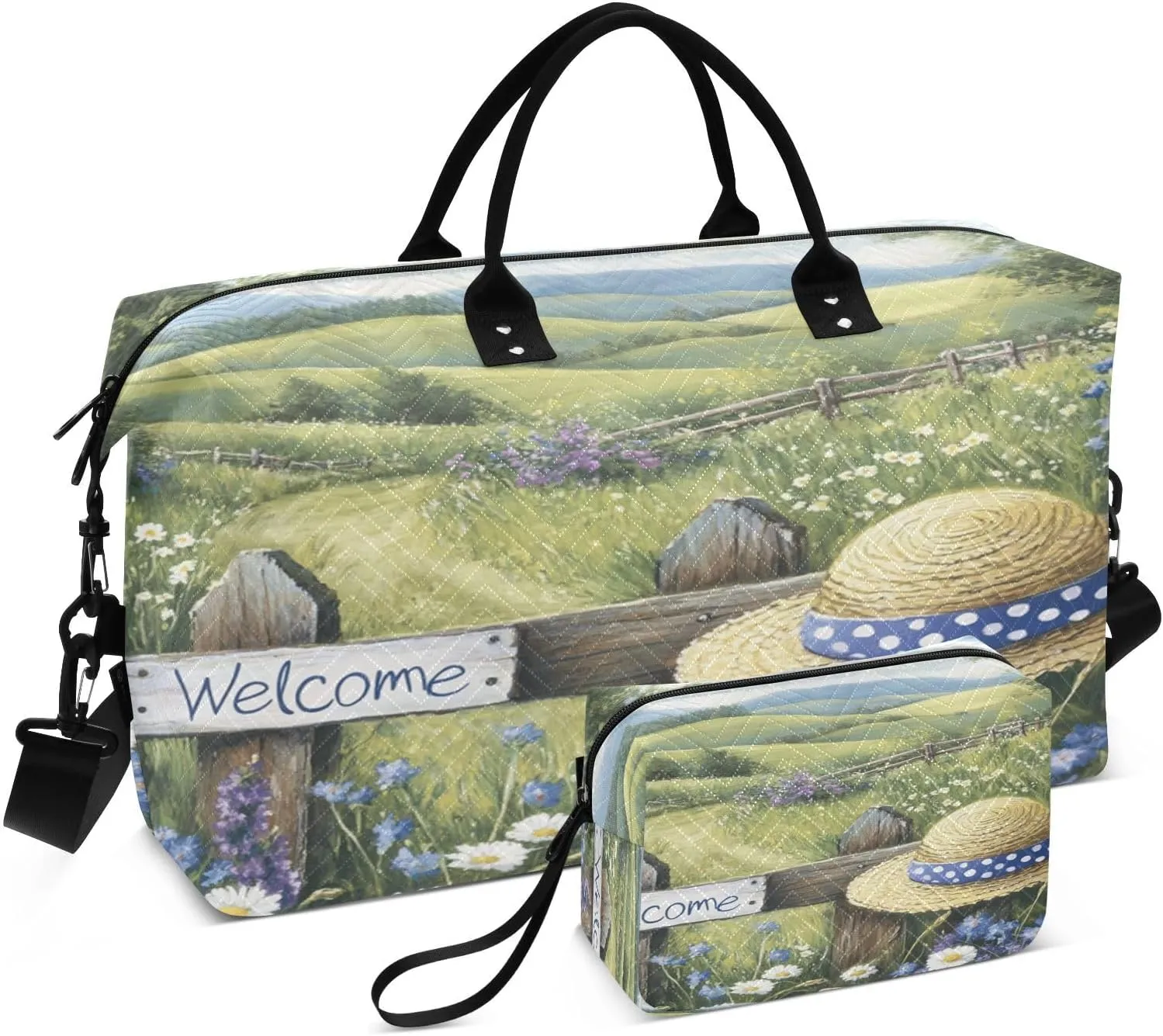 Hat Welcome Fence Sports Gym Bag for Women Men Travel Duffel Bag Weekend Overnight Carry on Bag with Toiletry Bag Training Handbag for Workout Swimming Yoga Plane Hospital