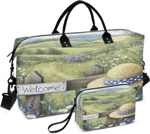 Hat Welcome Fence Sports Gym Bag for Women Men Travel Duffel Bag Weekend Overnight Carry on Bag with Toiletry Bag Training Handbag for Workout Swimming Yoga Plane Hospital