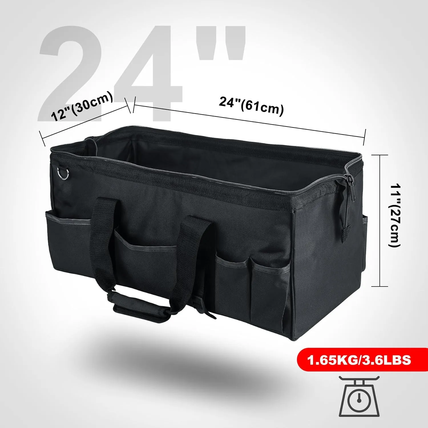 HAUTMEC 24" Contractor Heavy Duty Wide Mouth Tool Bag, All Black HT0184-TB