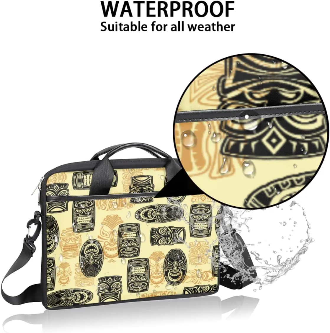 Hawaiian Tiki Pattern Laptop Shoulder Messenger Bag Waterproof Laptop Briefcase with Handle and Padded Strap Case Sleeve