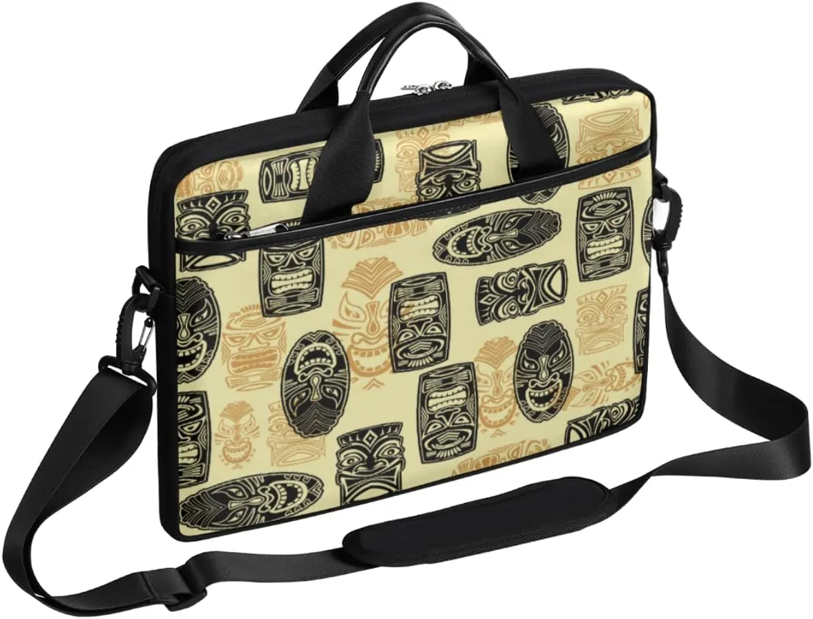 Hawaiian Tiki Pattern Laptop Shoulder Messenger Bag Waterproof Laptop Briefcase with Handle and Padded Strap Case Sleeve