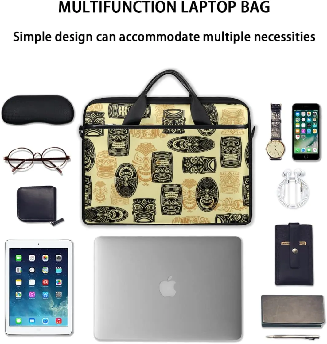 Hawaiian Tiki Pattern Laptop Shoulder Messenger Bag Waterproof Laptop Briefcase with Handle and Padded Strap Case Sleeve