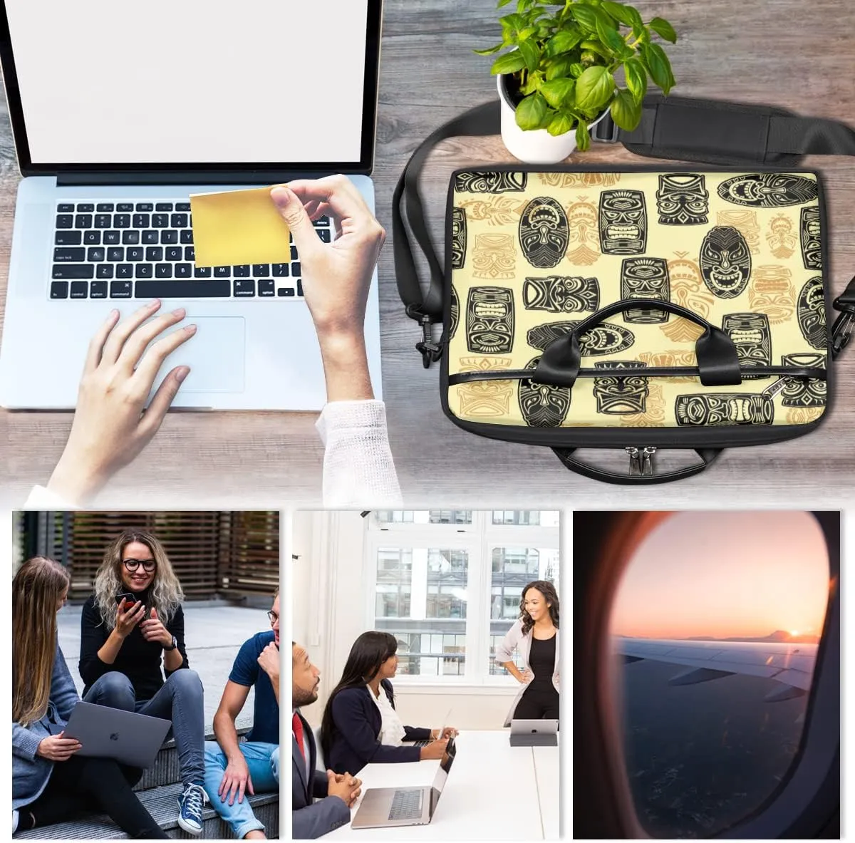 Hawaiian Tiki Pattern Laptop Shoulder Messenger Bag Waterproof Laptop Briefcase with Handle and Padded Strap Case Sleeve