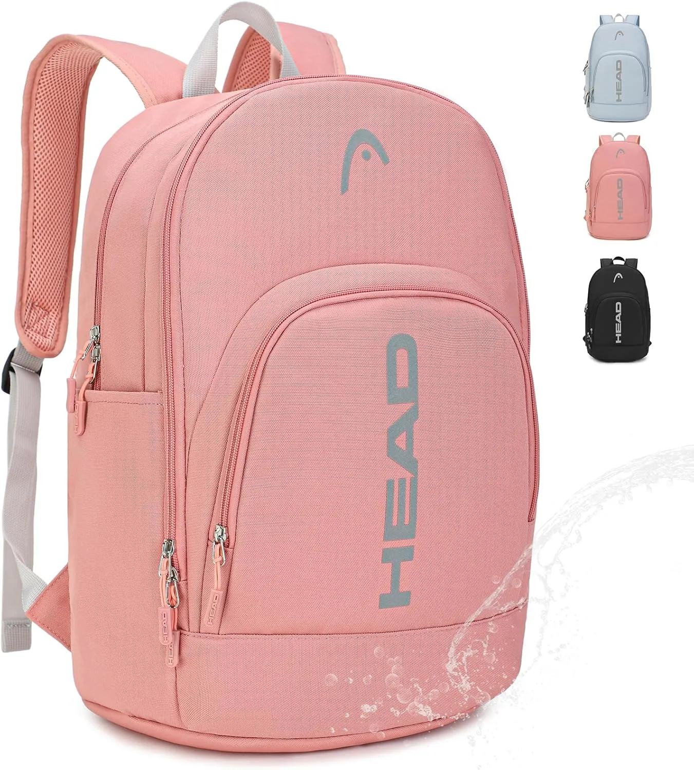 HEAD Waterproof Travel Backpack for Women & Men, Lightweight Laptop Backpack Computer Bag fits 15.6 Inch Notebook, Casual Daypack College Backpacks with 9 Pockets for Overnight/Sports Gym/Work/Fitness