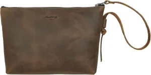 Heather's, Clutch Bag with Strap, Wrist Wallet for Cards, Money, Great for Makeup, Cosmetics & Toiletry Items, Full Grain Leather, Handmade, Bourbon Brown
