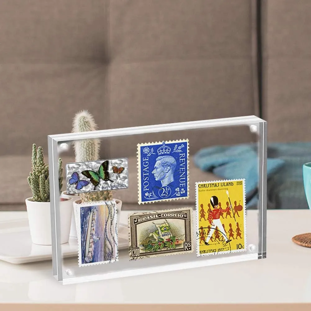 HELPLEX Acrylic Frames, 2 Pack 6x8, 24mm Thick, Frameless, Magnetic, Free Standing