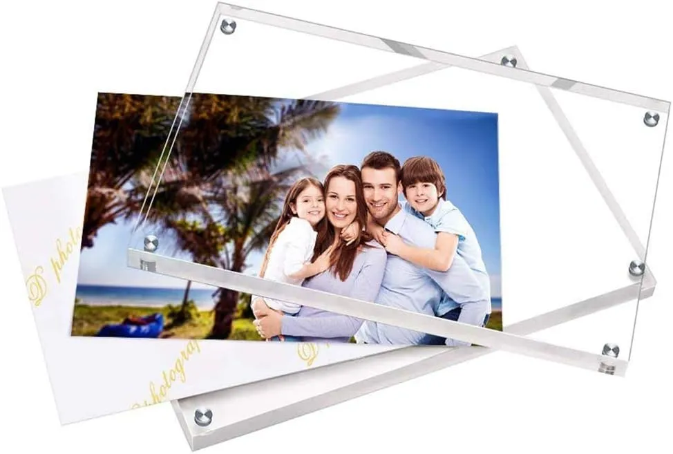 HELPLEX Acrylic Frames, 2 Pack 6x8, 24mm Thick, Frameless, Magnetic, Free Standing
