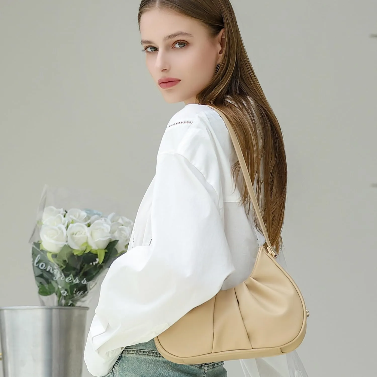 Herald Ruched Shoulder Bag Cloud Design Hobo Clutch Purse for Women Small Mini Cute Tote Handbag with Adjustable Strap