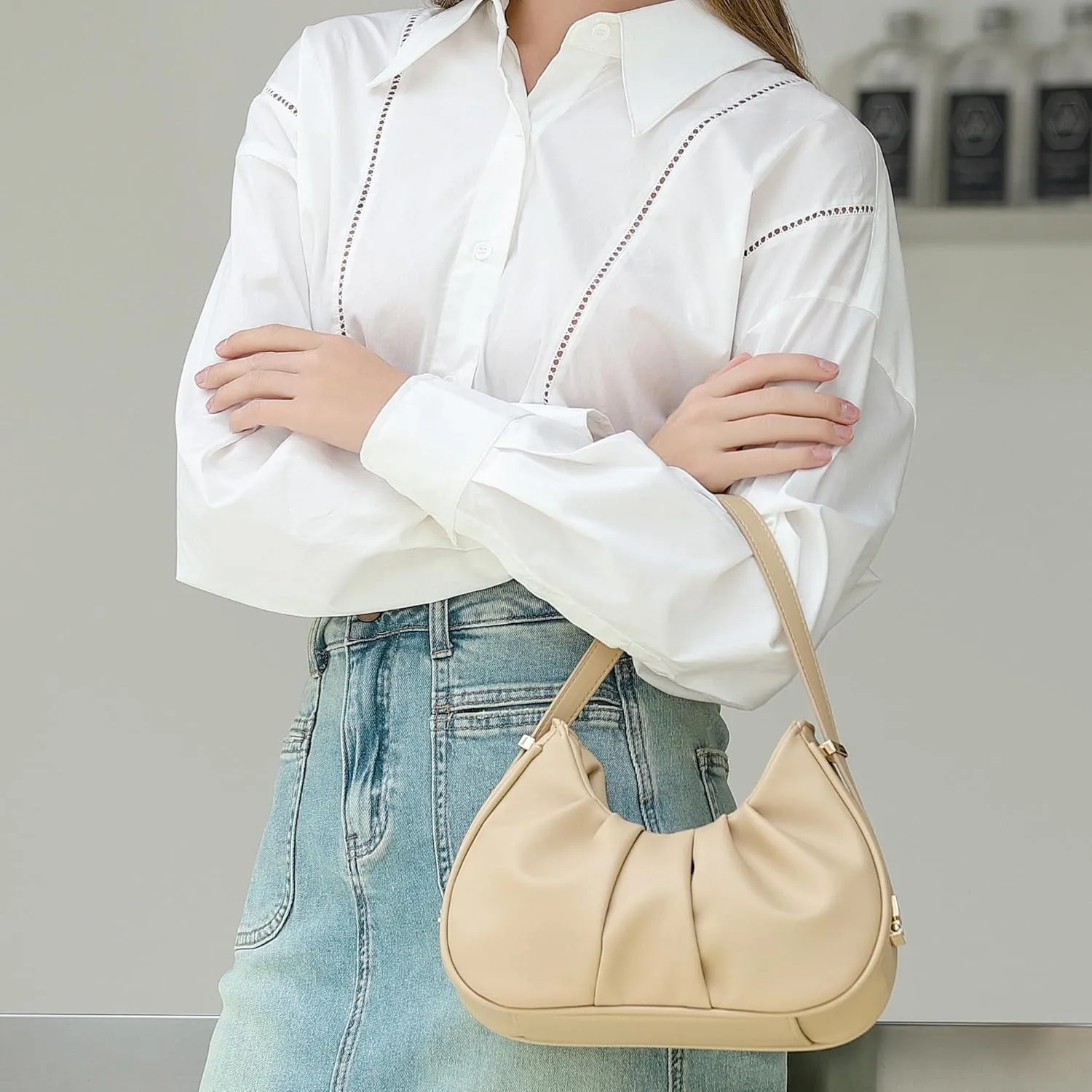 Herald Ruched Shoulder Bag Cloud Design Hobo Clutch Purse for Women Small Mini Cute Tote Handbag with Adjustable Strap