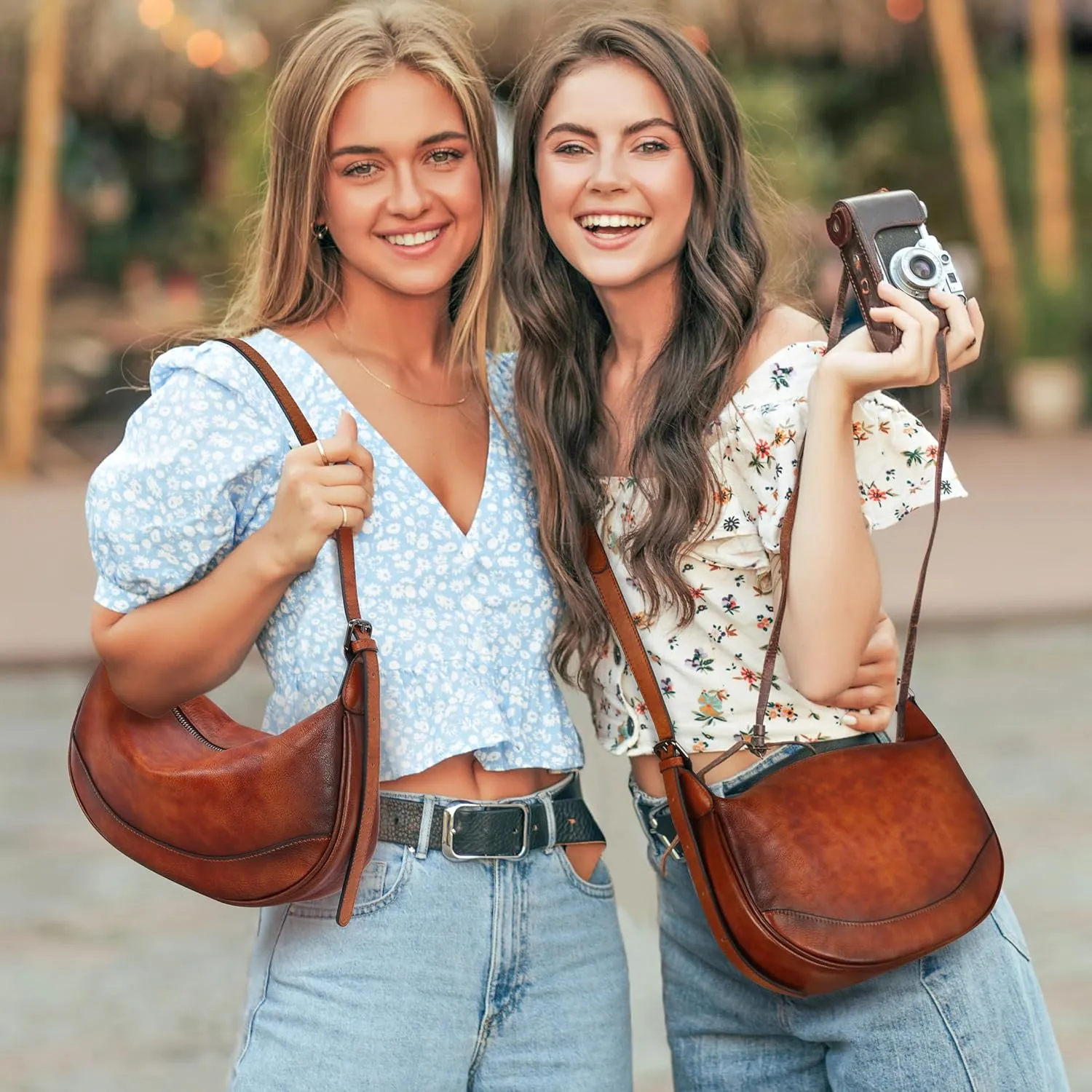 HESHE Crossbody Bags for Women Leather Purses Designer Shoulder Bag Vintage Handbags Hobo Crescent Bag