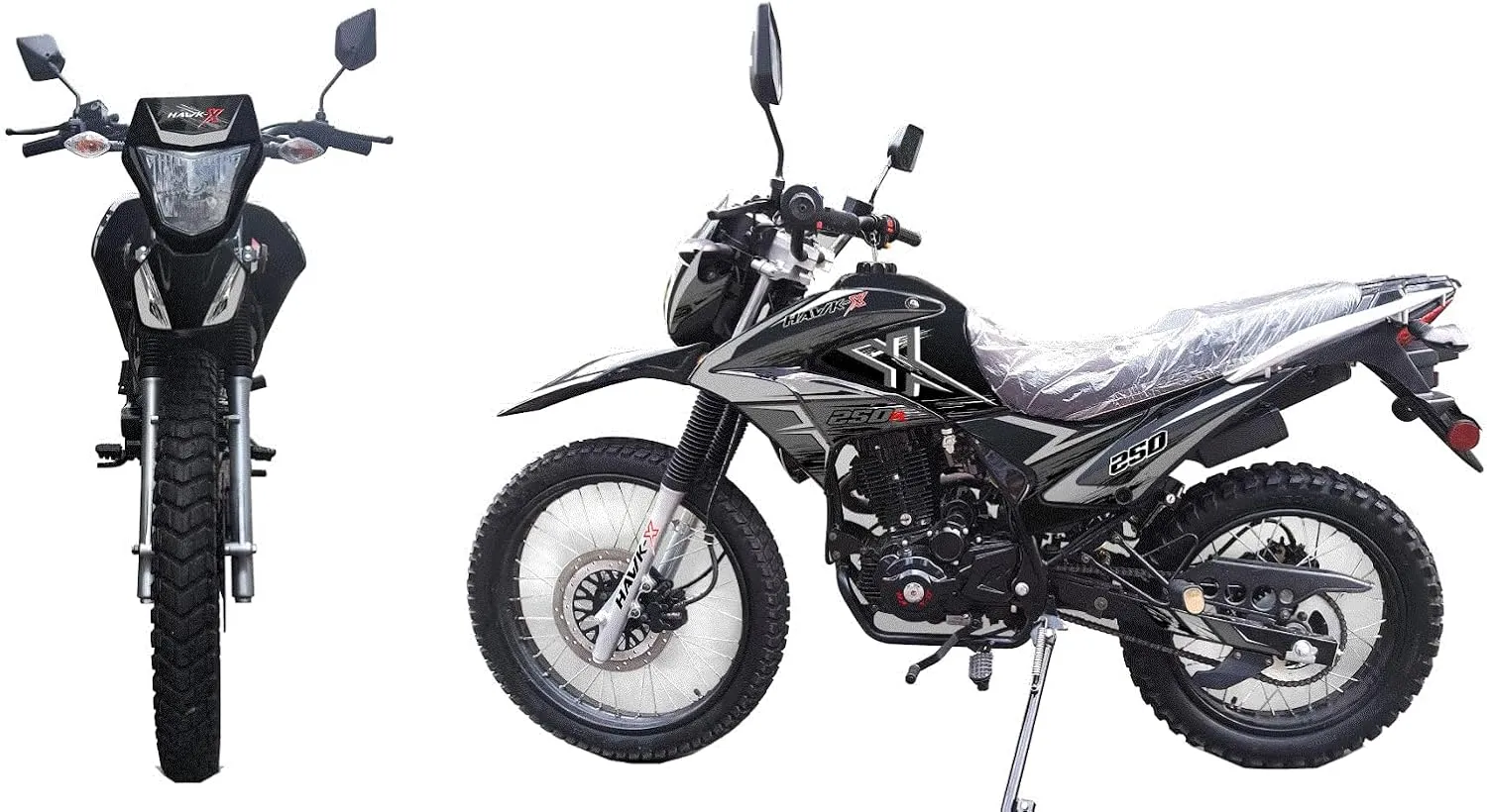 HHH Upgraded New XHawk Enduro 250cc Motorcycle RPS Dual Sports Dirtbike, 5 Speed Enduro Bike (Black) - Extra Large
