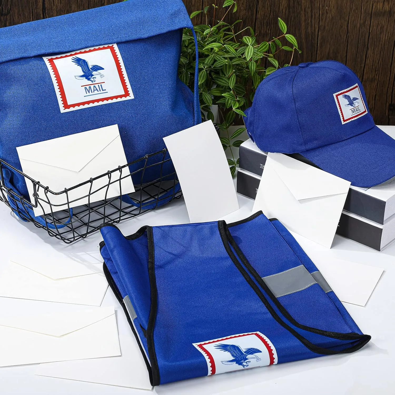 Hicarer Mailman Costume Adult Mail Carrier Kit Halloween Costume for Adults Career Cosplay Halloween Postal Accessories Set