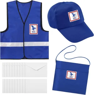 Hicarer Mailman Costume Adult Mail Carrier Kit Halloween Costume for Adults Career Cosplay Halloween Postal Accessories Set