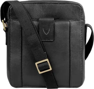 Hidesign Aiden Genuine Leather Mini Zip Top Crossbody/Unisex Messenger Bag (Black)
