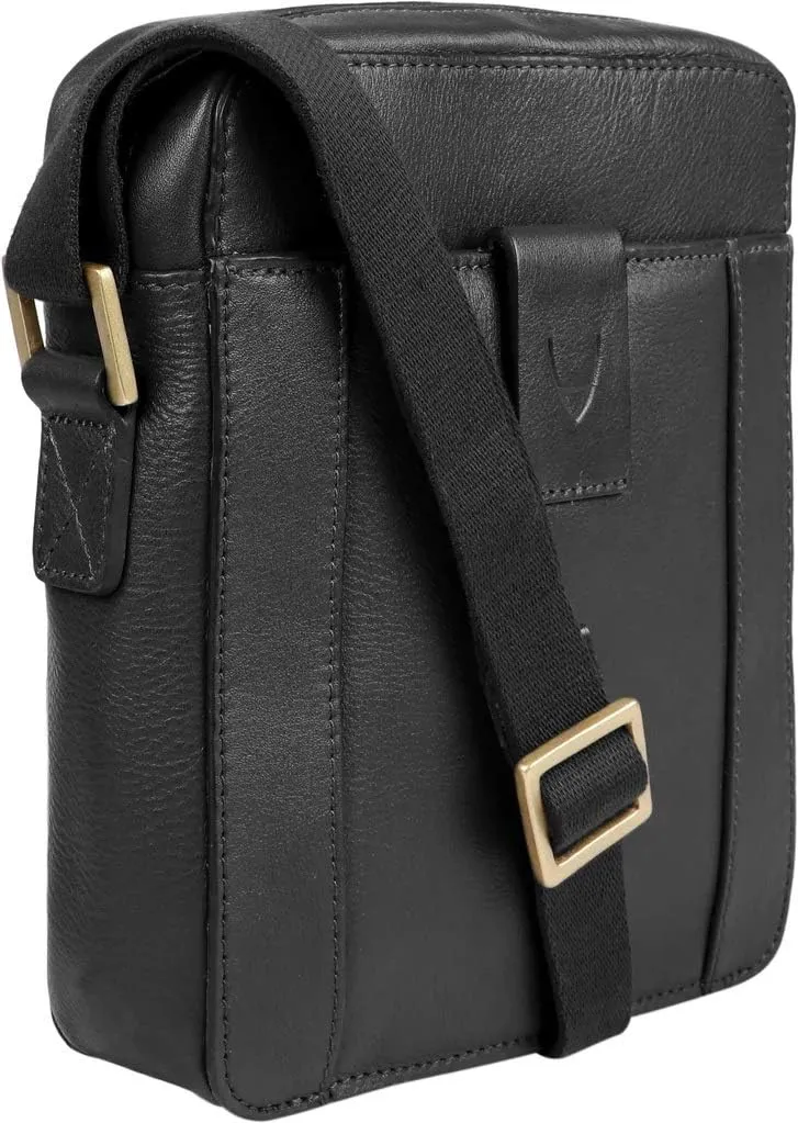 Hidesign Aiden Genuine Leather Mini Zip Top Crossbody/Unisex Messenger Bag (Black)