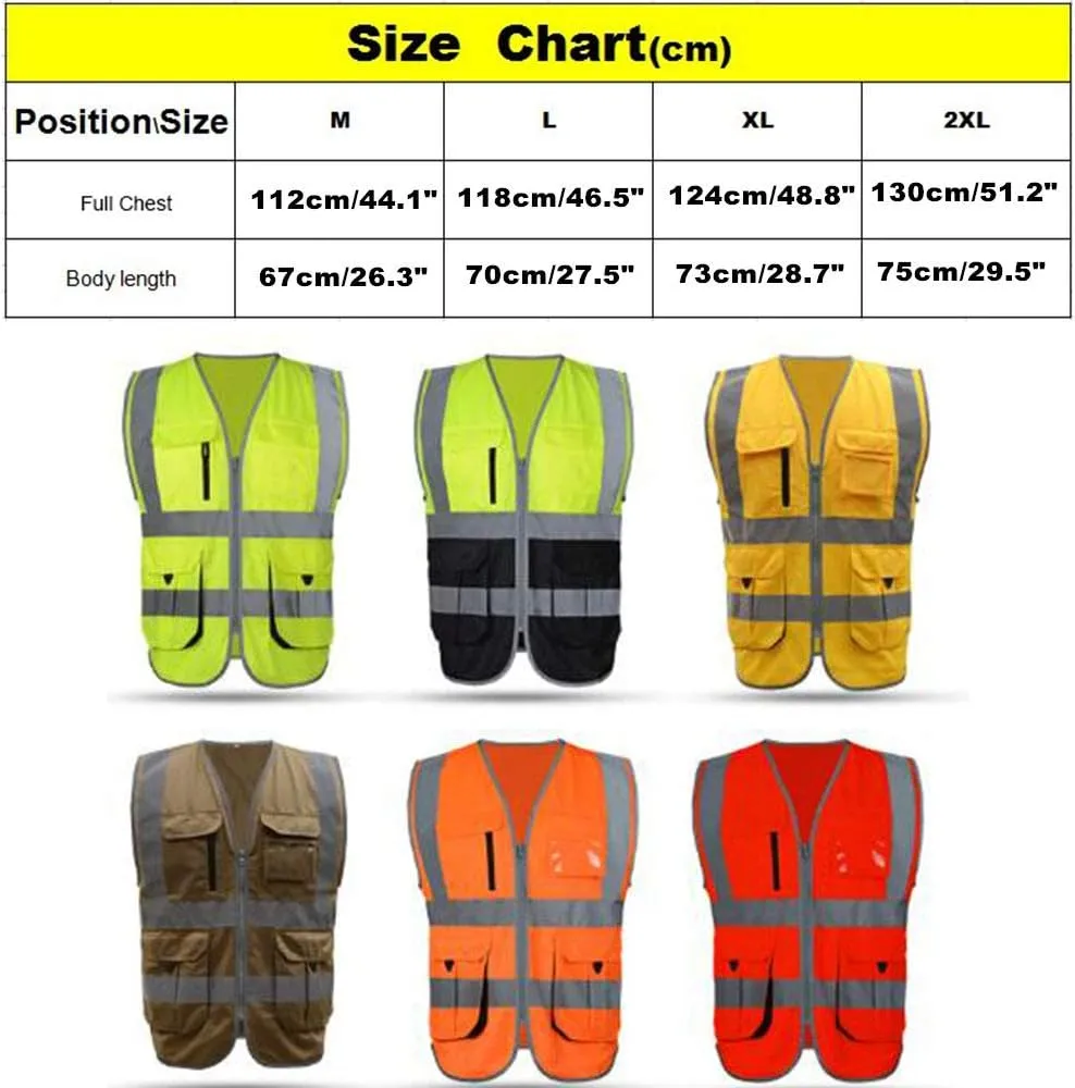 High Visibility Reflective Safety Vest Class 2 ANSI Personalized Custom Your Text Protective Workwear 5 Pockets With Reflective Strips Outdoor Work Vest (Neon Yellow 2XL)