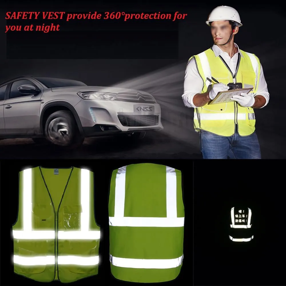 High Visibility Reflective Safety Vest Class 2 ANSI Personalized Custom Your Text Protective Workwear 5 Pockets With Reflective Strips Outdoor Work Vest (Neon Yellow 2XL)