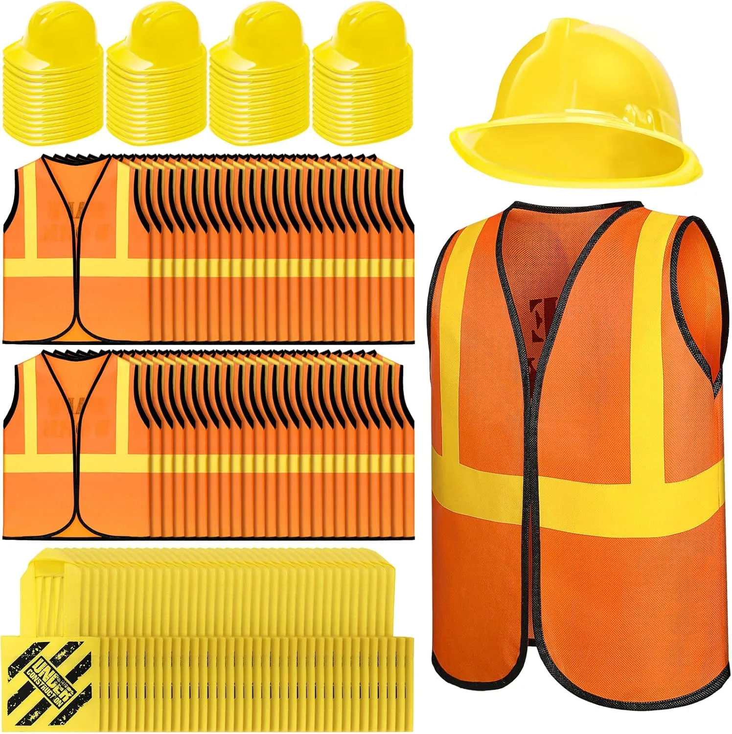 Hillban 48 Sets Construction Dress up Supplies Construction Costume Including Tote Bags,Vests and Hats for Costume Birthday Dress up Party Favor