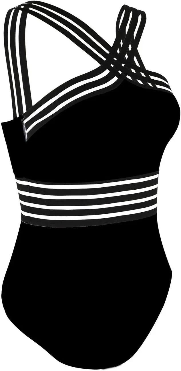 Hilor Women's One Piece Swimsuits Slimming High Waisted Bathing Suits Front Crossover Swimwear Monokinis