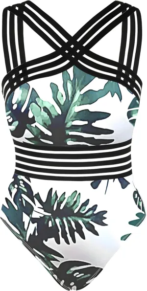 Hilor Women's One Piece Swimsuits Slimming High Waisted Bathing Suits Front Crossover Swimwear Monokinis