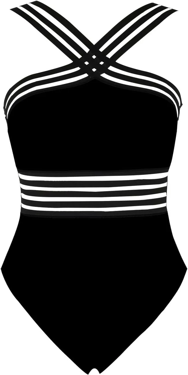 Hilor Women's One Piece Swimsuits Slimming High Waisted Bathing Suits Front Crossover Swimwear Monokinis