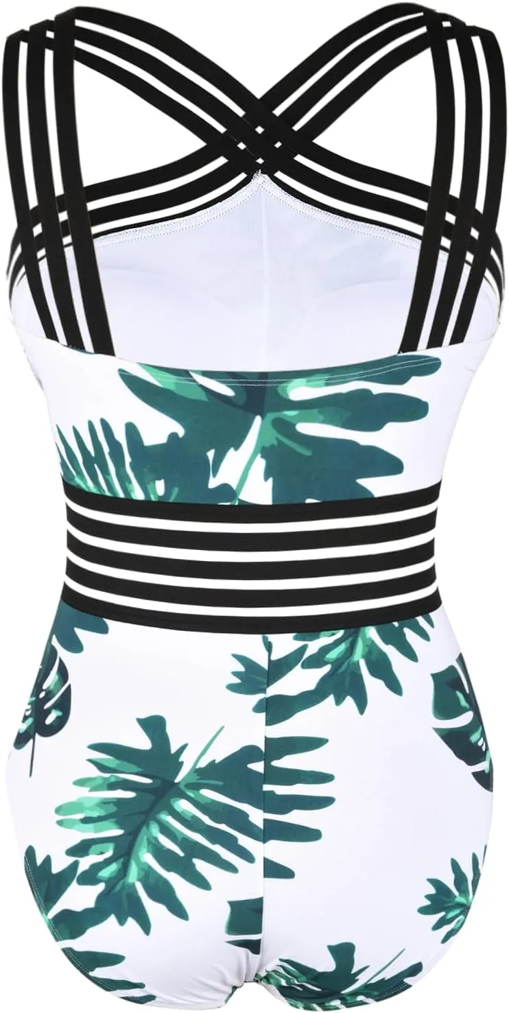Hilor Women's One Piece Swimsuits Slimming High Waisted Bathing Suits Front Crossover Swimwear Monokinis