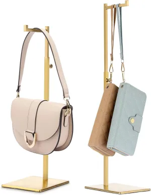 Hipiwe Purse Display Stand - 2 Pack Gold Handbag Display Rack Adjustable Height Stainless Steel Handbag Stand Holder Tabletop Purse Hanging Hook for Boutique Store Display Handbag Necklaces