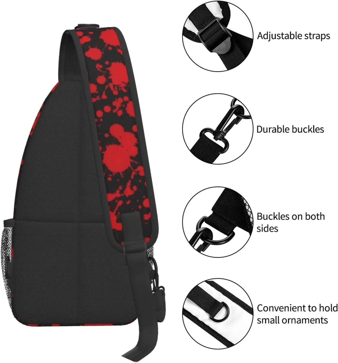 Horror Blood Splatter Outdoor Crossbody Shoulder Bag For Unisex Young Adult Hiking Sling Backpack