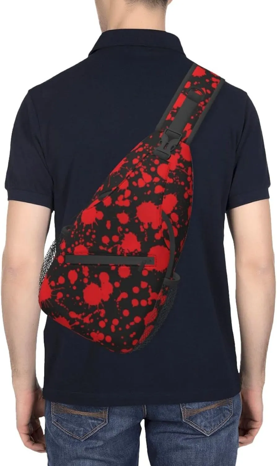 Horror Blood Splatter Outdoor Crossbody Shoulder Bag For Unisex Young Adult Hiking Sling Backpack