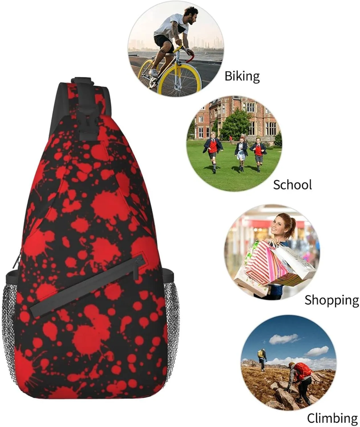 Horror Blood Splatter Outdoor Crossbody Shoulder Bag For Unisex Young Adult Hiking Sling Backpack