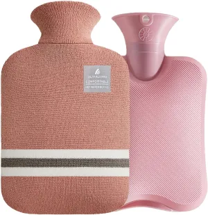 Hot Water Bottle with Classic Striped Cover, 2L Hot Water Bag for Menstrual Cramps, Neck and Shoulder Pain Relief, Hot and Cold Therapies, Hand Feet Warmer
