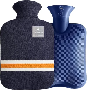 Hot Water Bottle with Classic Striped Cover, 2L Hot Water Bag for Menstrual Cramps, Neck and Shoulder Pain Relief, Hot and Cold Therapies, Hand Feet Warmer