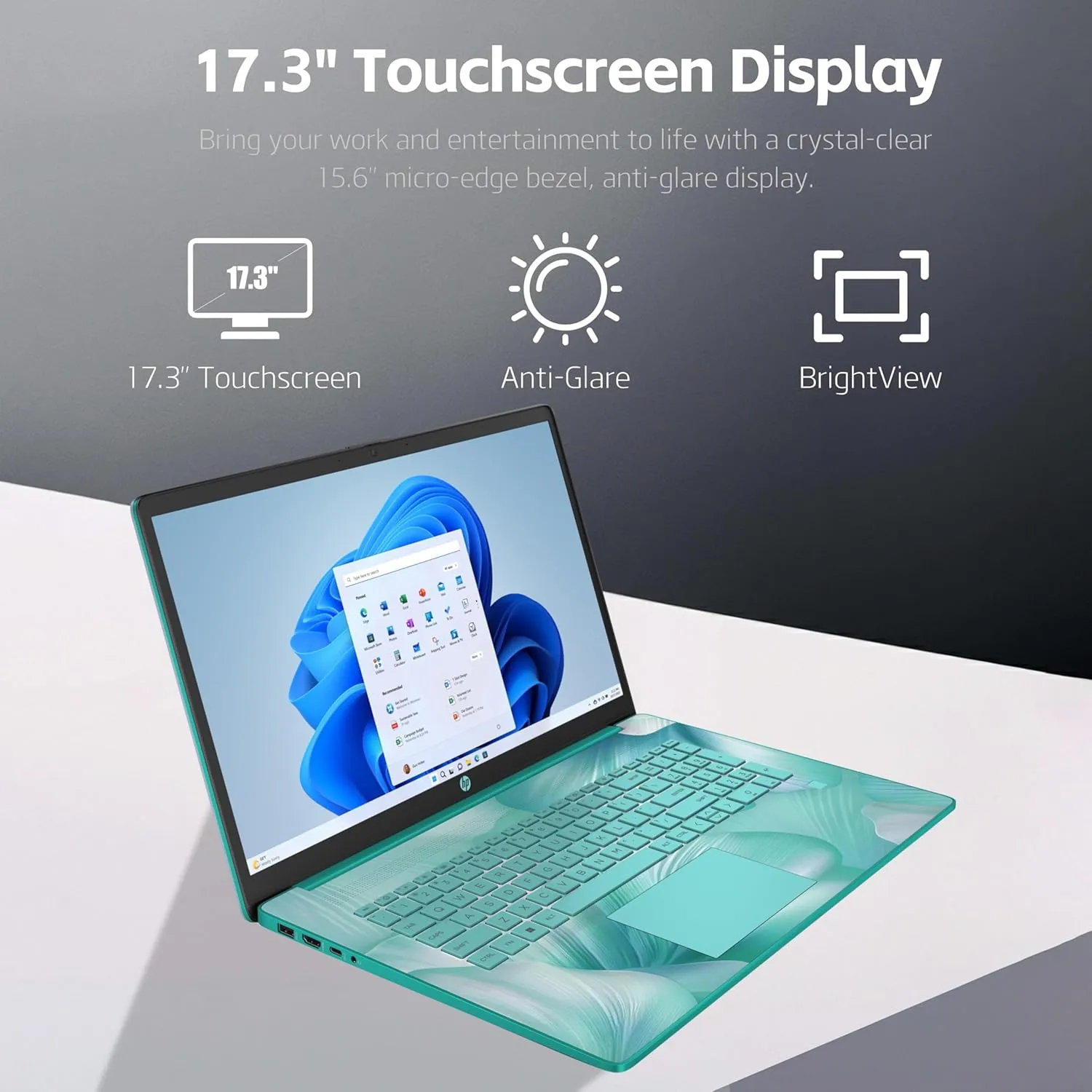 HP 17 Laptop, Intel Celeron N4120 Processor, 17.3’’ HD  Touchscreen Display, 32GB RAM,1TB SSD, Intel UHD Graphics, Backlit Keyboard, Windows 11 Home, Fatcayes Accessory, Aquamarine Sky (Renewed)