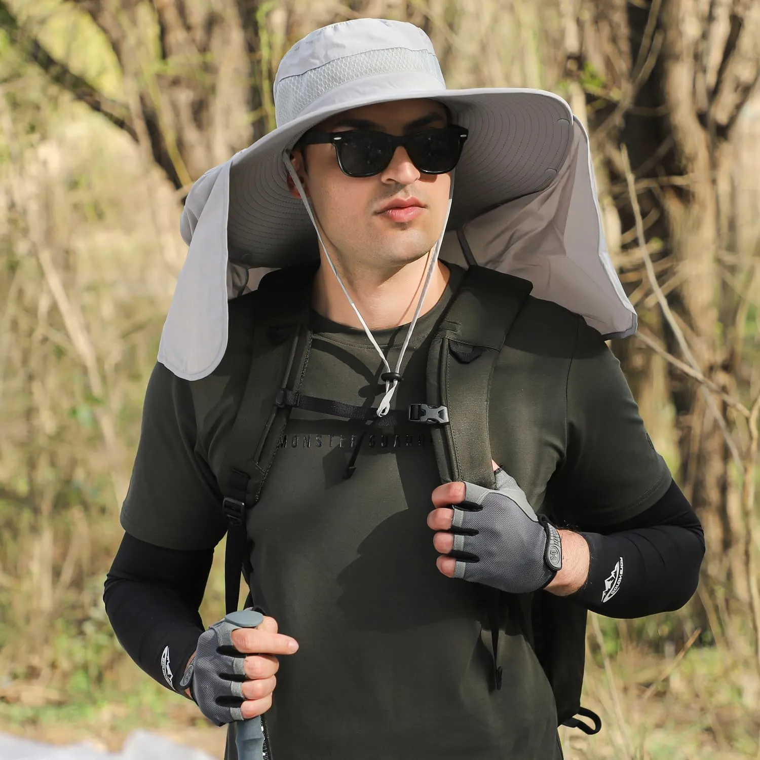 HUAMULAN Women Large Brim Sun Hat with Neck Flap, Men Quick Dry Hiking Fishing Safari Hat UPF 50 