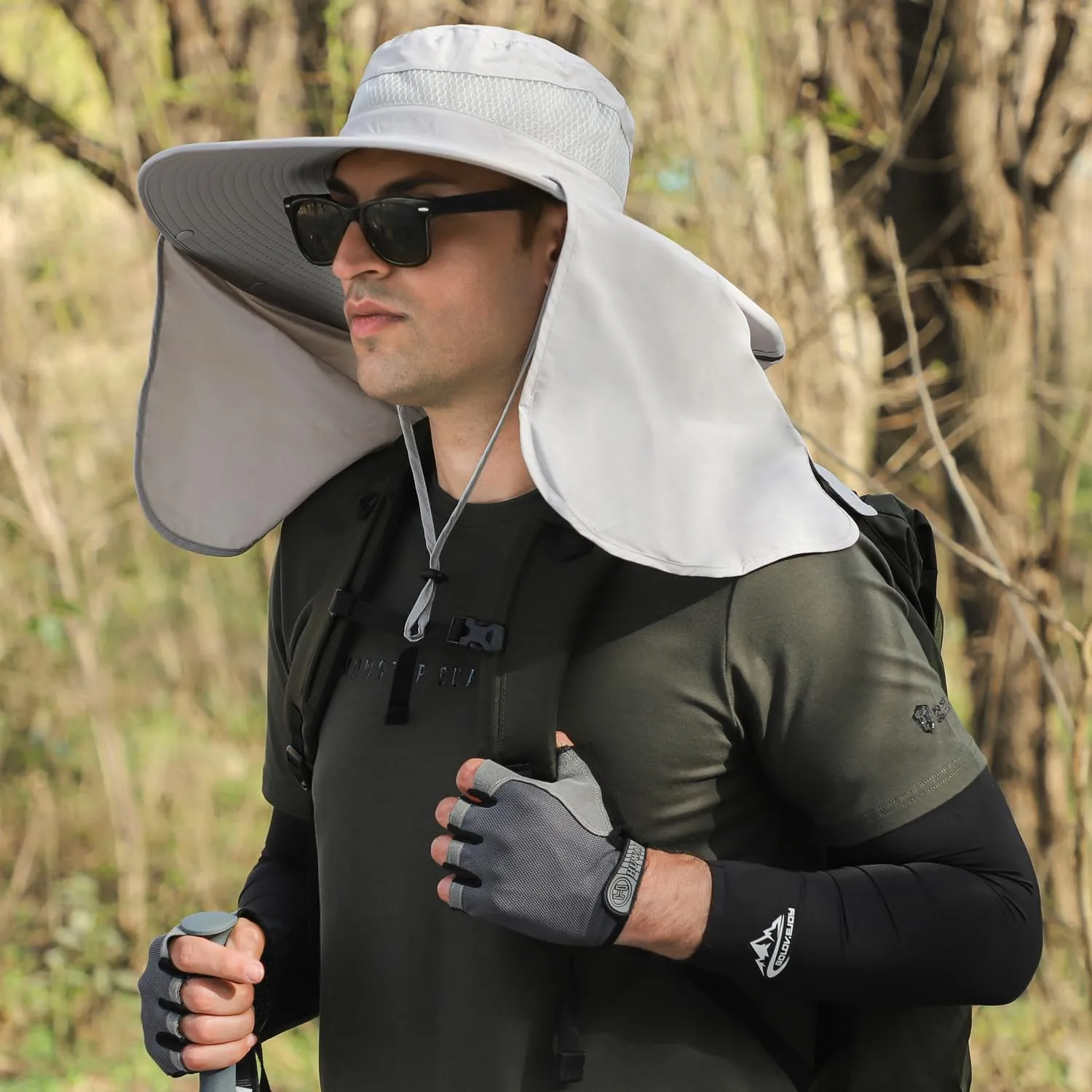 HUAMULAN Women Large Brim Sun Hat with Neck Flap, Men Quick Dry Hiking Fishing Safari Hat UPF 50 