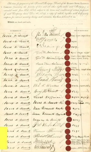 Hudson River Railroad Bond Receipt Sheet signed by Matthew Vassar Jr.