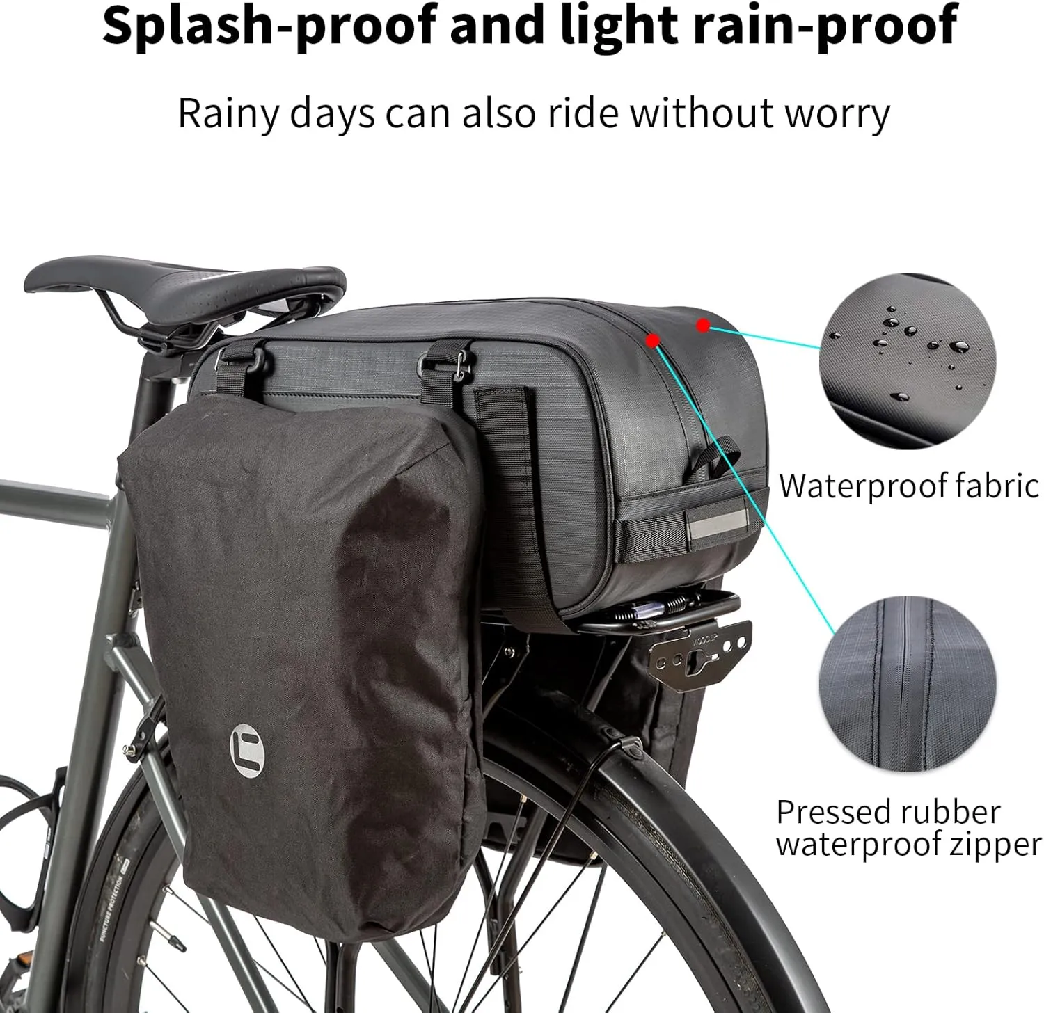 HuiJuKeJi Bike Rear Cargo Rack Bags 3-in-1 Multifuction Bicycle Trunk 26L Storage Pannier Saddle Bag with Reflective Strips Waterproof Travel Accessories Expandable Luggage Trunk Bag For Cycling