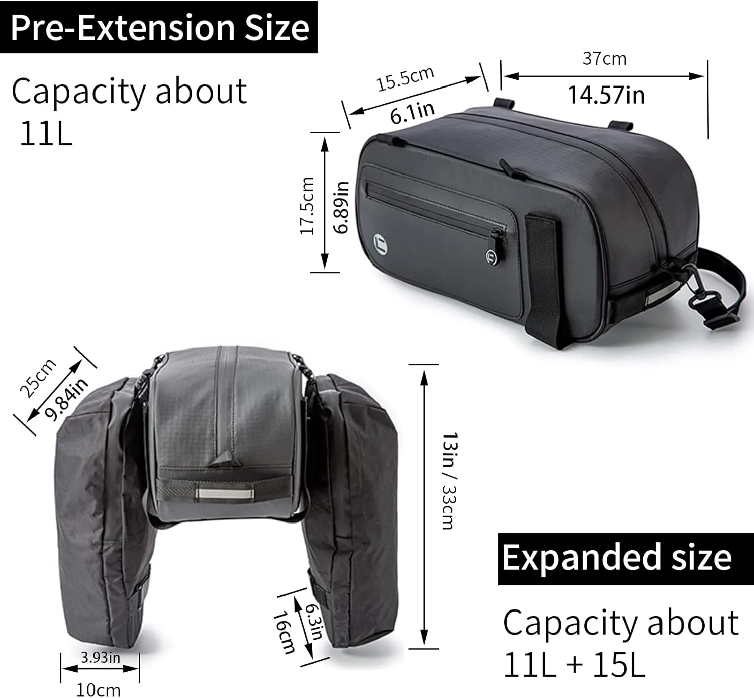 HuiJuKeJi Bike Rear Cargo Rack Bags 3-in-1 Multifuction Bicycle Trunk 26L Storage Pannier Saddle Bag with Reflective Strips Waterproof Travel Accessories Expandable Luggage Trunk Bag For Cycling