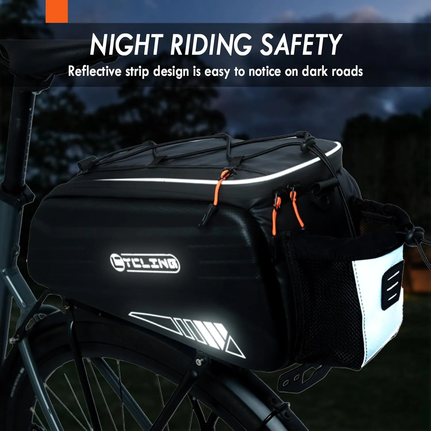 HuiJuKeJi Bike Rear Rack Bag,9L Hard Shell Anti-Drop Bicycle Trunk Panniers,EVA Waterproof Storage Saddle Seat Bag with Rain Cover&Strap,Reflective Bike Ebike Accessories for Commute Travel Outdoors