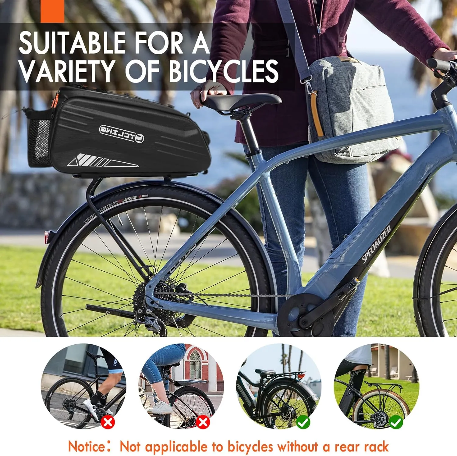 HuiJuKeJi Bike Rear Rack Bag,9L Hard Shell Anti-Drop Bicycle Trunk Panniers,EVA Waterproof Storage Saddle Seat Bag with Rain Cover&Strap,Reflective Bike Ebike Accessories for Commute Travel Outdoors
