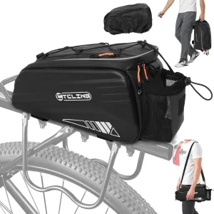 HuiJuKeJi Bike Rear Rack Bag,9L Hard Shell Anti-Drop Bicycle Trunk Panniers,EVA Waterproof Storage Saddle Seat Bag with Rain Cover&Strap,Reflective Bike Ebike Accessories for Commute Travel Outdoors