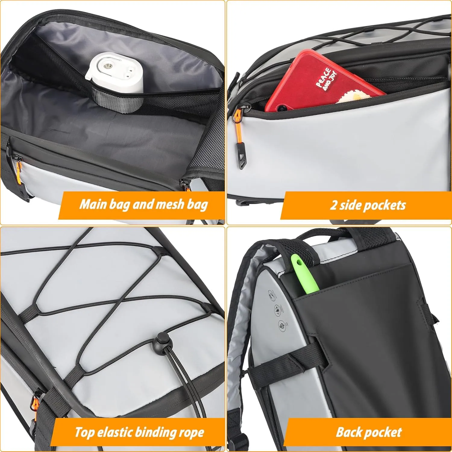 HuiJuKeJi Bike Trunk Bag 360 ° Reflective Bicycle Backpack 12L Rear Bike Cargo Rack Bags Storage Pannier Saddle Bag 3-in-1 Multifuction Waterproof Travel Accessories Expandable Luggage Trunk Bag