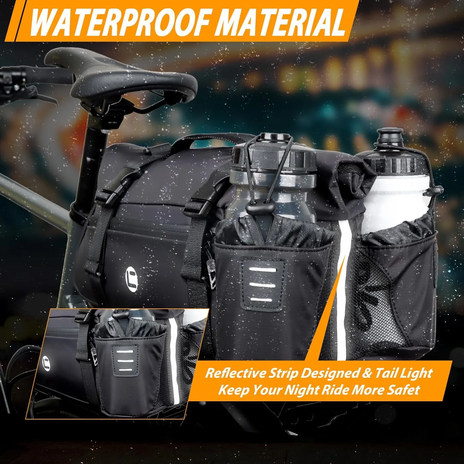 HuiJuKeJi Rear Bike Cargo Rack Bags Trunk Bag Roll Mouth Bicycle 15L Double Cup Design Pannier Saddle Bag 3-in-1 Multifuction with Reflective Strips Waterproof Travel Accessories Luggage For Cycling