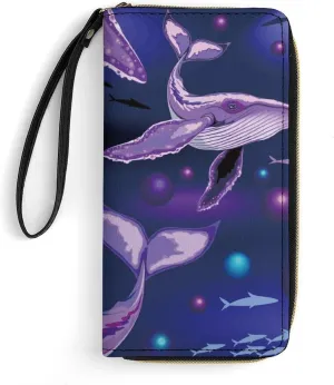 Humpback Whale Sea Creatures Women's Wallet Long Clutch Purse with Wristlet Strap Zipper Phone Handbag