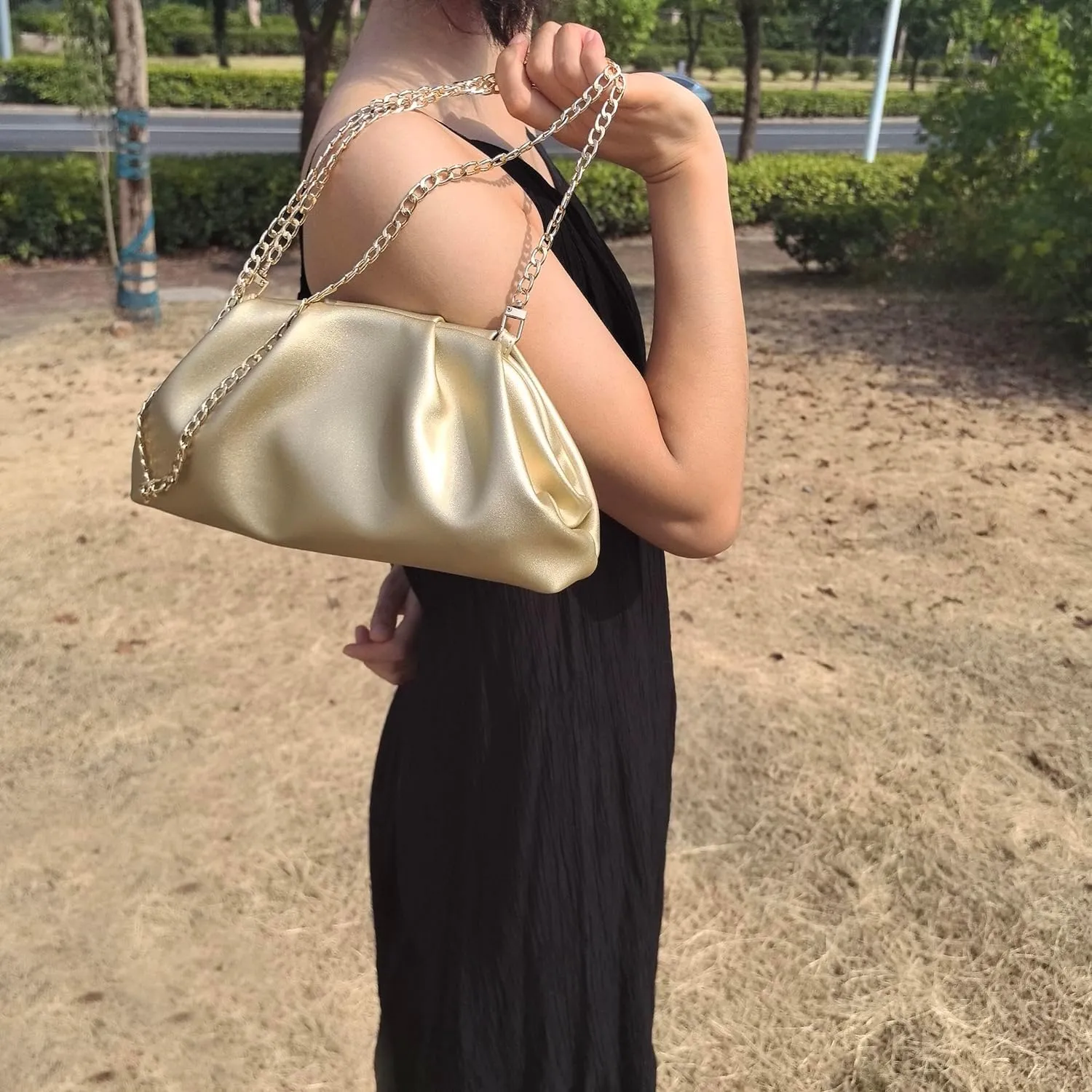 Huralona Dressy Pleated Vegan Leather Clutch Purse Bag for Women Super Chic Soft PU Evening Purse Handbag