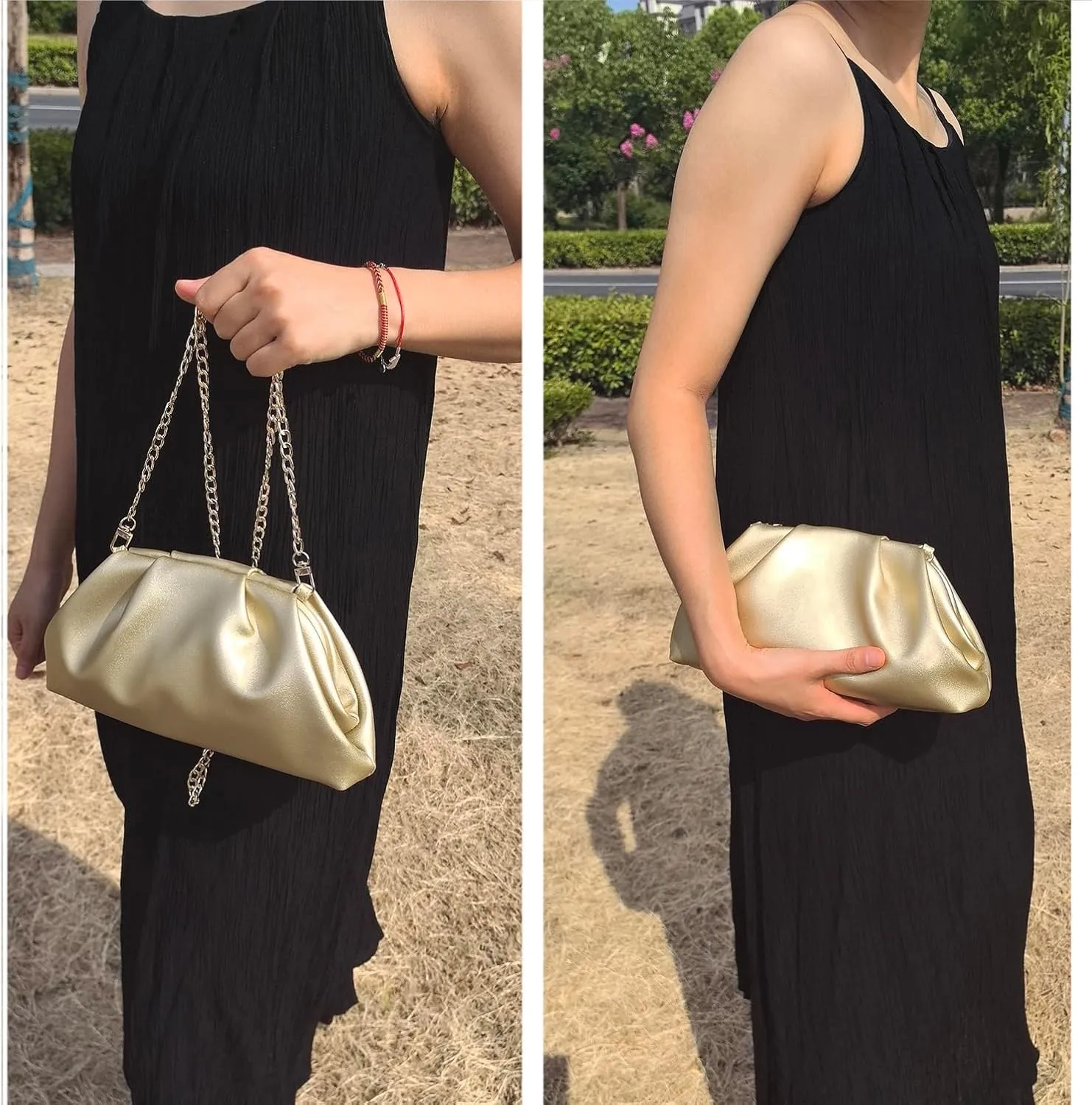 Huralona Dressy Pleated Vegan Leather Clutch Purse Bag for Women Super Chic Soft PU Evening Purse Handbag