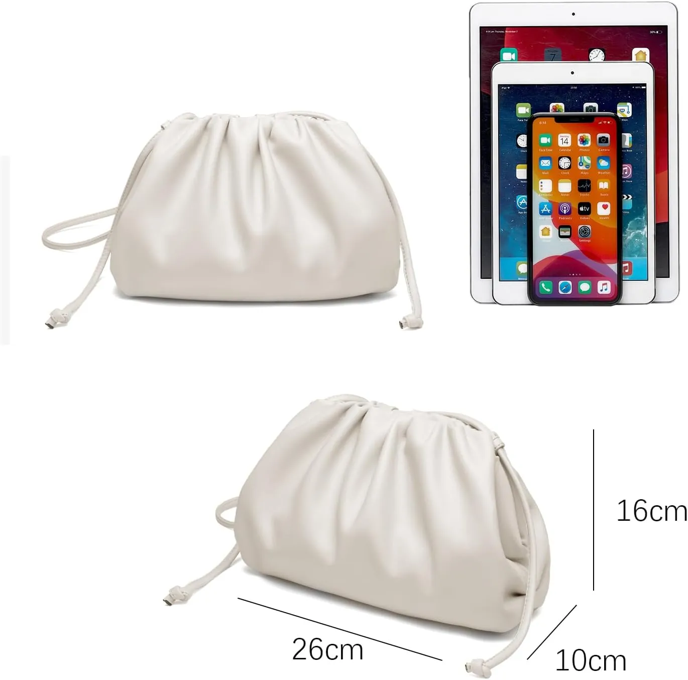 Huralona Dressy Pleated Vegan Leather Clutch Purse Super Soft Cloud Dumpling Clutch Bag for Women PU Evening Purse Handbag