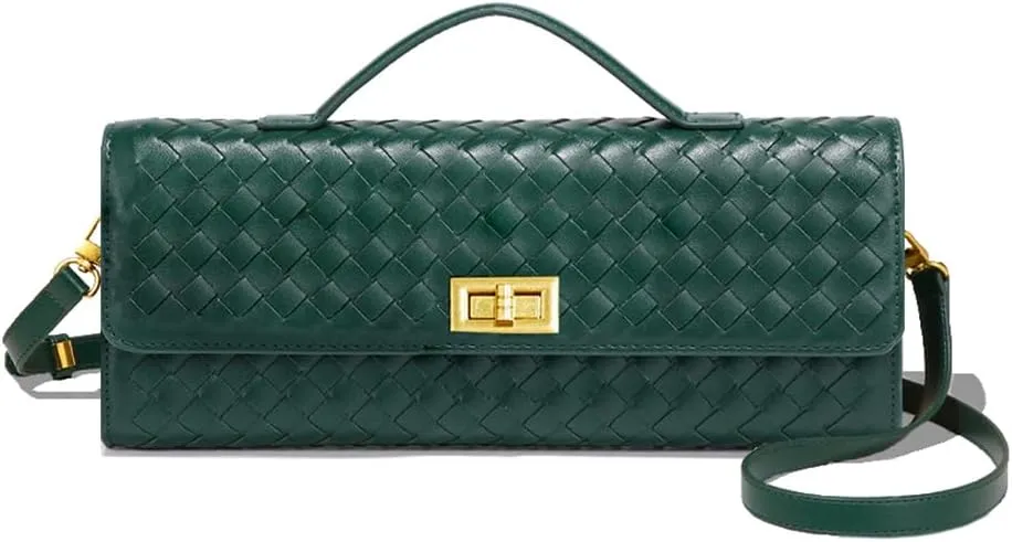 Huralona Evening Clutch Bag Woven Crossbody Handbag Square Box with Detachable Chain PU Leather Shoulder Bag for Women