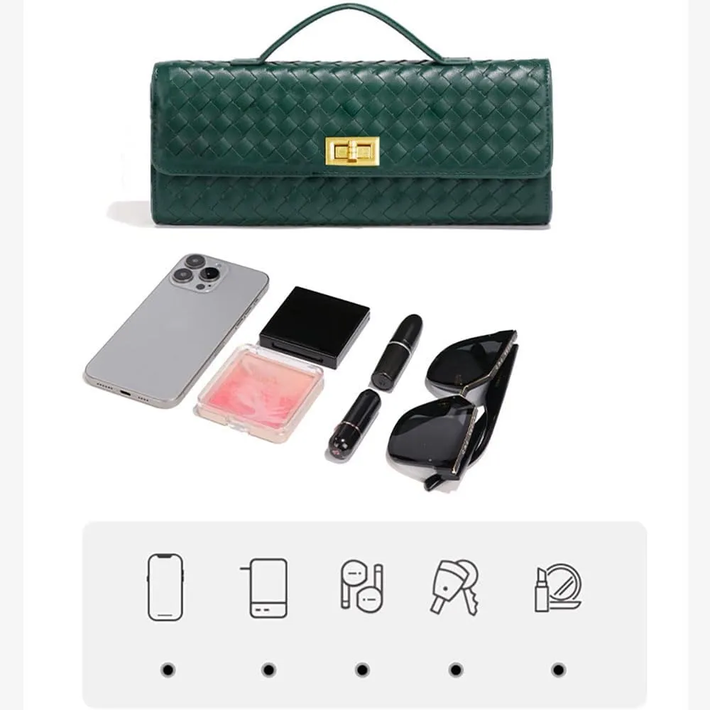 Huralona Evening Clutch Bag Woven Crossbody Handbag Square Box with Detachable Chain PU Leather Shoulder Bag for Women